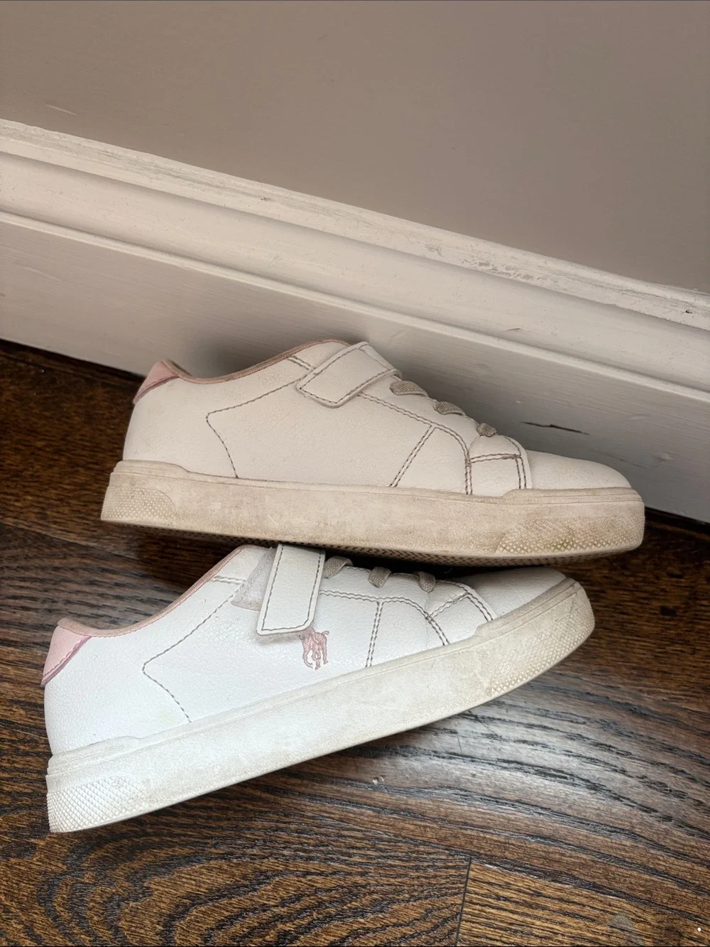 Polo by Ralph Lauren White Kids Sneakers with Light Pink Lining